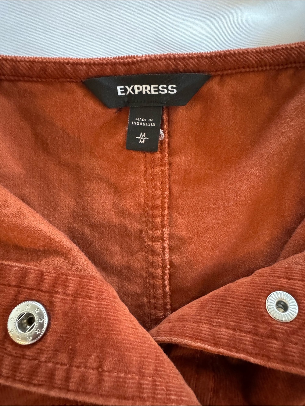 Express Burnt Orange Corduroy Button-Front Mini Dress - Picture 4 of 7